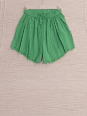 Italian Raw Edge Linen Shorts with Side Pockets - Green