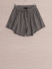 Italian Raw Edge Linen Shorts with Side Pockets - Grey