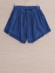 Italian Raw Edge Linen Shorts with Side Pockets - Royal Blue