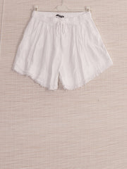 Italian Raw Edge Linen Shorts with Side Pockets - White