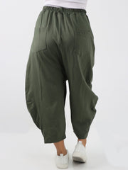 Italian Relaxed Fit Scuba Cocoon Style Trousers - Army Green