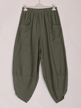 Italian Relaxed Fit Front Pockets Harem Trousers - Army Green