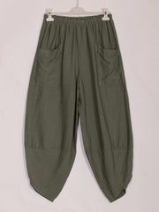 Italian Relaxed Fit Front Pockets Harem Trousers - Army Green