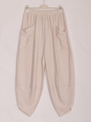 Italian Relaxed Fit Front Pockets Harem Trousers - Beige