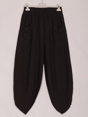 Italian Relaxed Fit Front Pockets Harem Trousers - Black