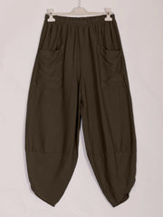 Italian Relaxed Fit Front Pockets Harem Trousers - Chocolate