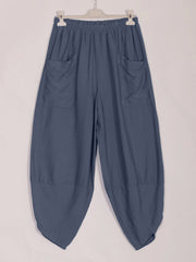 Italian Relaxed Fit Front Pockets Harem Trousers - Dark Denim