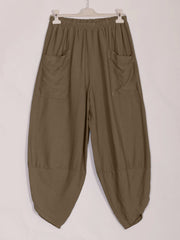 Italian Relaxed Fit Front Pockets Harem Trousers - Dark Mocha