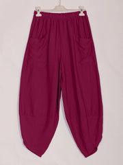 Italian Relaxed Fit Front Pockets Harem Trousers - Dark Tea Pink