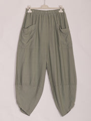 Italian Relaxed Fit Front Pockets Harem Trousers - Khaki