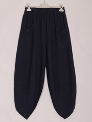 Italian Relaxed Fit Front Pockets Harem Trousers - Navy
