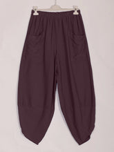 Italian Relaxed Fit Front Pockets Harem Trousers - Plum
