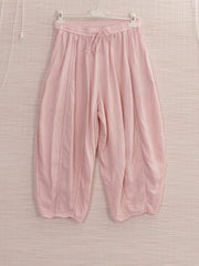 Italian Relaxed Fit Linen Capri Trousers - Baby pink