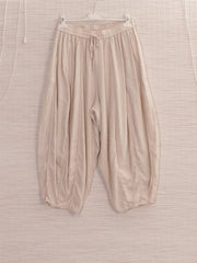 Italian Relaxed Fit Linen Capri Trousers - Beige