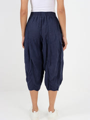Italian Relaxed Fit Linen Capri Trousers - Navy