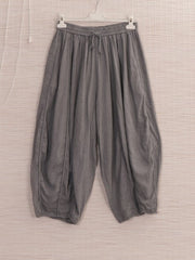 Italian Relaxed Fit Linen Capri Trousers - Grey