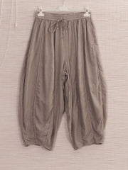 Italian Relaxed Fit Linen Capri Trousers - Mocha