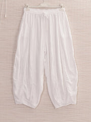 Italian Relaxed Fit Linen Capri Trousers - White