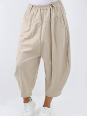 Italian Relaxed Fit Scuba Cocoon Style Trousers - Beige