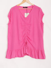 Italian Ruched Front Linen Top - Cerise