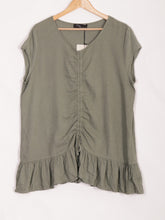 Italian Ruched Front Linen Top - Khaki