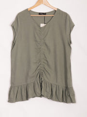 Italian Ruched Front Linen Top - Khaki