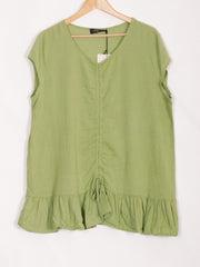 Italian Ruched Front Linen Top - Lime Green
