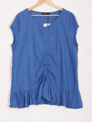 Italian Ruched Front Linen Top - Royal Blue