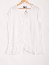 Italian Ruched Front Linen Top - White
