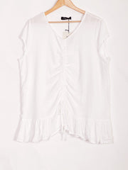 Italian Ruched Front Linen Top - White
