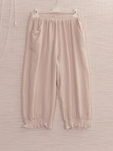 Italian Ruffled Hem Relaxed Fit Linen Trousers - Beige