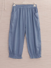 Italian Ruffled Hem Relaxed Fit Linen Trousers - Light Denim