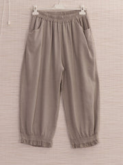 Italian Ruffled Hem Relaxed Fit Linen Trousers - Mocha