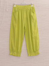 Italian Ruffled Hem Relaxed Fit Linen Trousers - Parrot Green