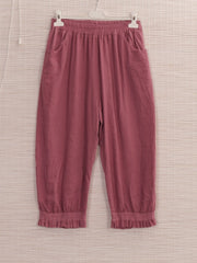 Italian Ruffled Hem Relaxed Fit Linen Trousers - Tea Pink