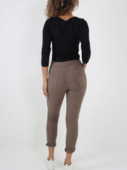 Italian Diamante Stripe Elasticated Trousers - Mocha