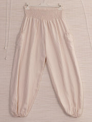 Italian Side Pockets Detail Harem Pants - Beige