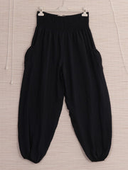Italian Side Pockets Detail Harem Pants - Black