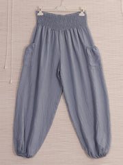 Italian Side Pockets Detail Harem Pants - Light Denim
