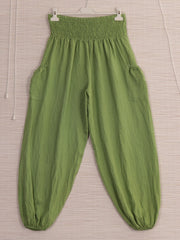 Italian Side Pockets Detail Harem Pants - Lime Green