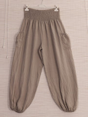 Italian Side Pockets Detail Harem Pants - Mocha