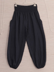 Italian Side Pockets Detail Harem Pants - Navy