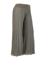 Italian Silk Trouser With Elasticated Waist - Khaki