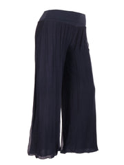 Italian Silk Trouser With Elasticated Waist - Navy