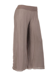 Italian Silk Trouser With Elasticated Waist - Mocha