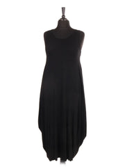 Italian Sleeveless Jersey Parachute Lagenlook Dress - Black