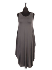 Italian Sleeveless Jersey Parachute Lagenlook Dress - Charcoal