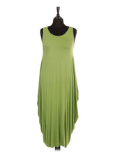 Italian Sleeveless Jersey Parachute Lagenlook Dress - Lime Green