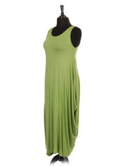 Italian Sleeveless Jersey Parachute Lagenlook Dress - Lime Green