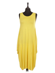 Italian Sleeveless Jersey Parachute Lagenlook Dress - Mustard